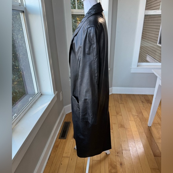 Vintage 70s 80s Charles Klein Black Leather Trench Coat Size Medium - Picture 4 of 16